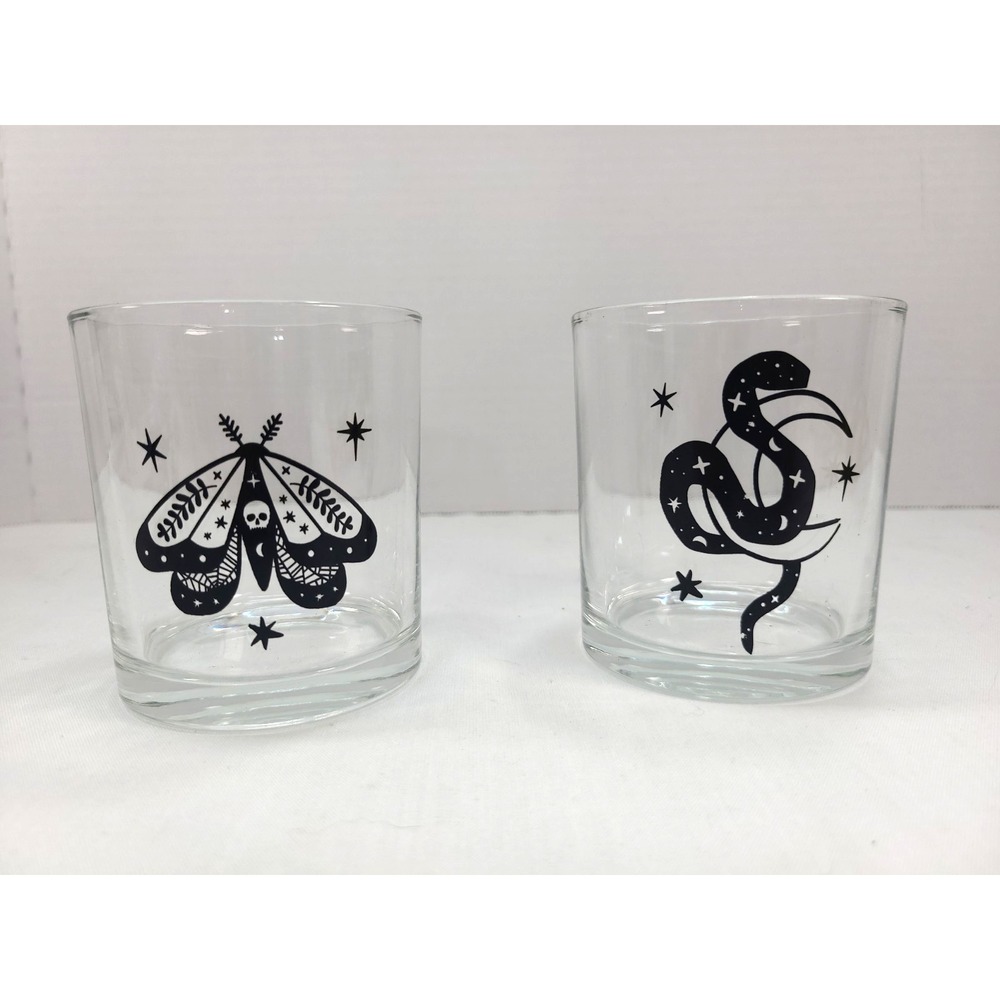 Whimsigoth Whiskey Glasses Set of 2 Moth Serpent Moon